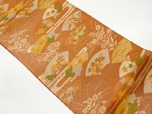 地紙に秋草・ヱ霞模様織出し袋帯